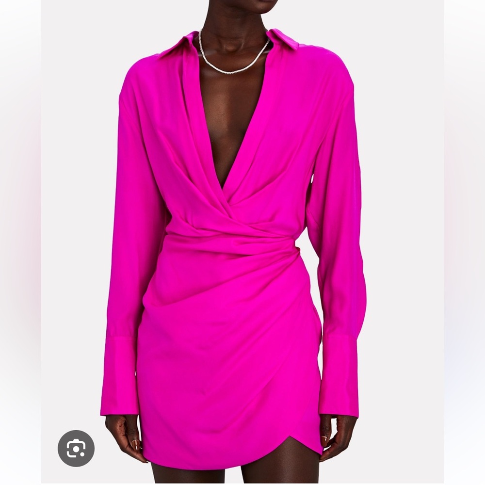 Gauge 81 Naha Draped Silk Mini Shirt Dress With S… - image 1